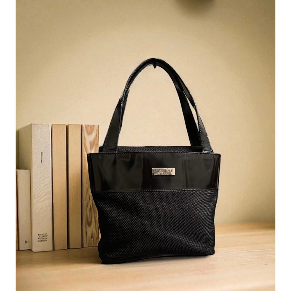 Celine Black Patent & Mesh Handbag